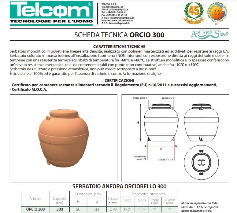 Serbatoio Acqua Piovana Helena – 300 Litri – Effetto Terracotta Anticato – Resistente UV